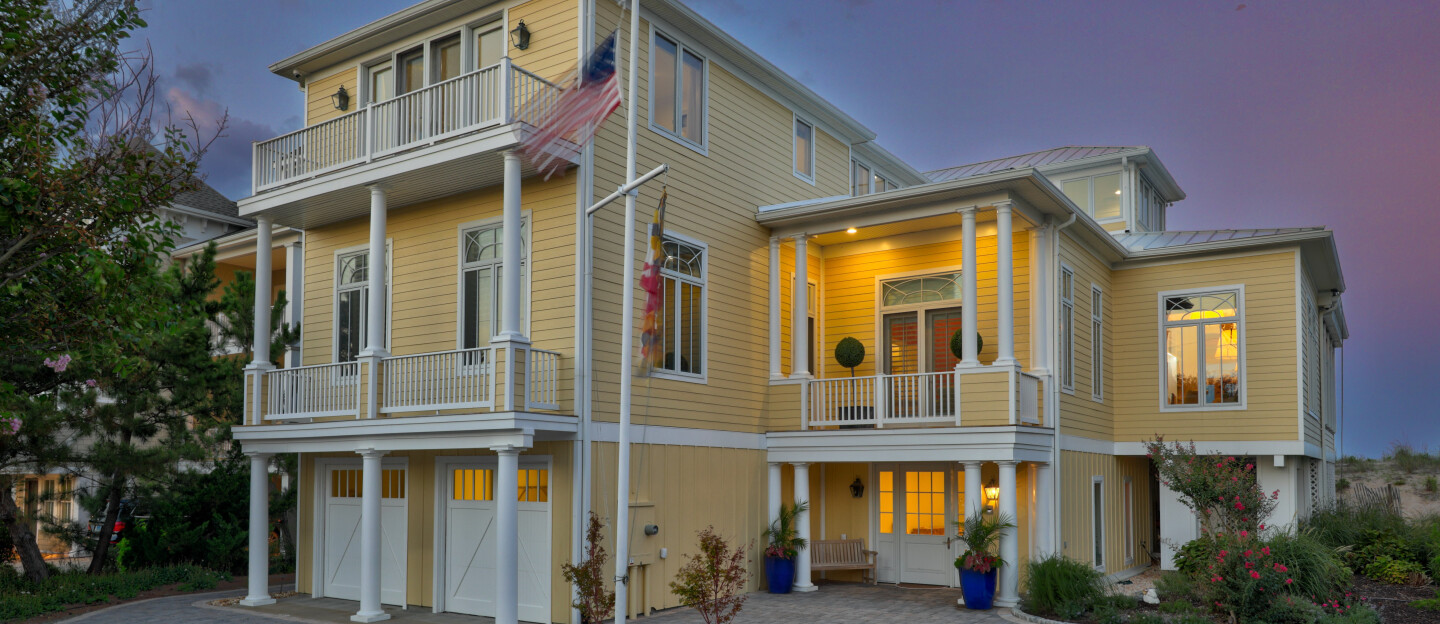 Contemporary waterfront home with ocean views and a hot tub on the third floor deck, Rehoboth Beach DE