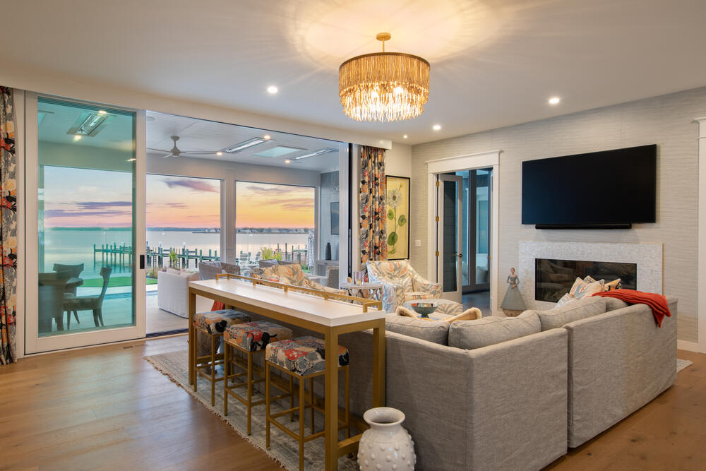 Coastal custom home exterior in Angola by the Bay showing its lot and setting