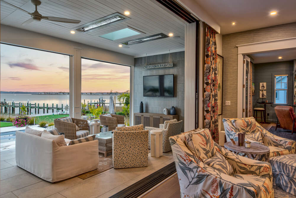Backyard pool and lot layout at a Angola by the Bay custom home
