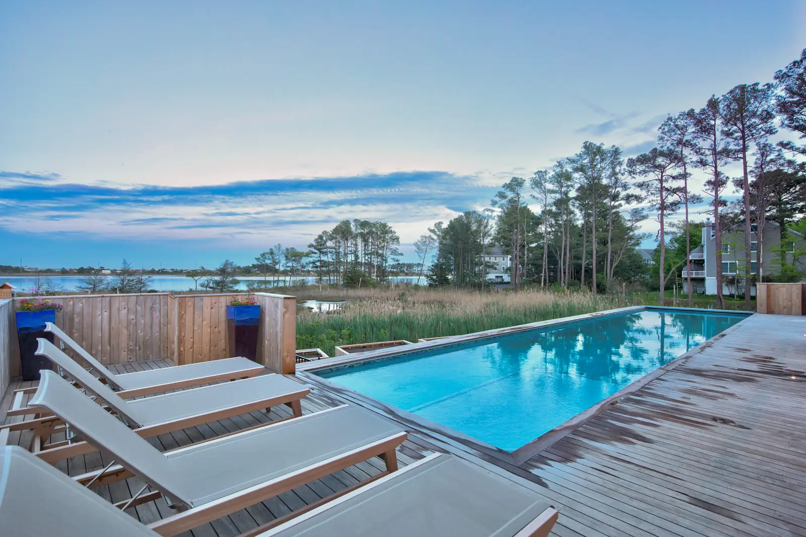 Elevated pool overlooking the Angola at a Bay Pines custom home