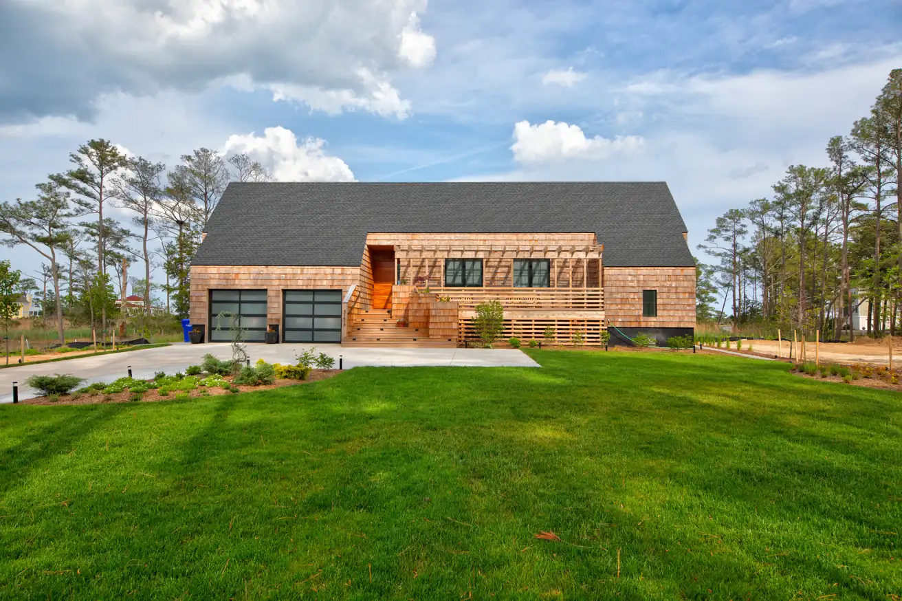 Cedar-shingle custom home built by CRx Construction in Bay Pines, Delaware