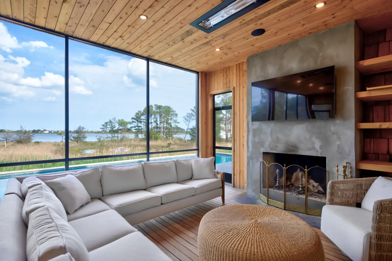 Finished coastal living room in a completed Bay Pines custom home