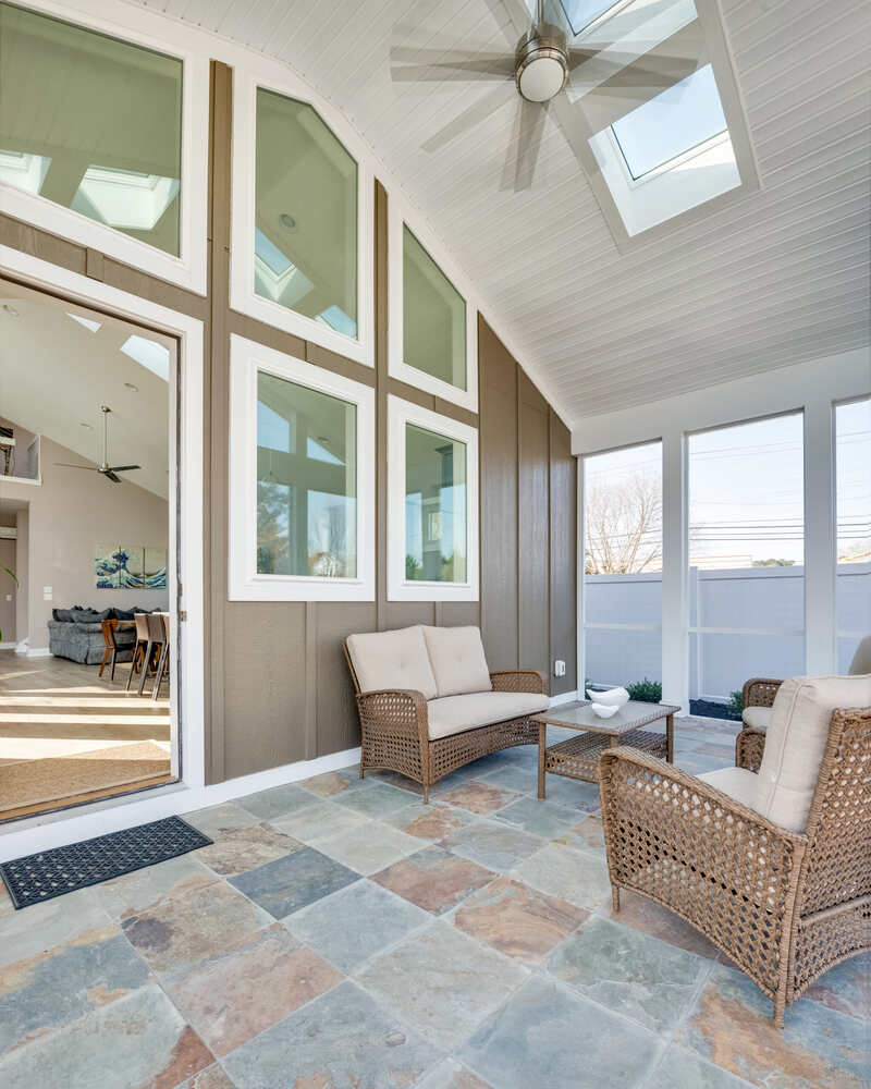 Finished coastal living room in a completed North Rehoboth custom home