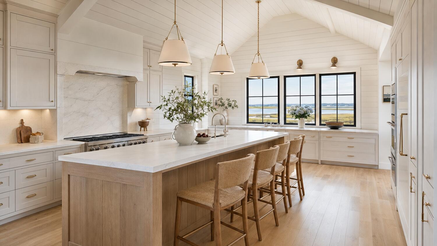 Screened cedar porch at a Bay Pines coastal home near the water