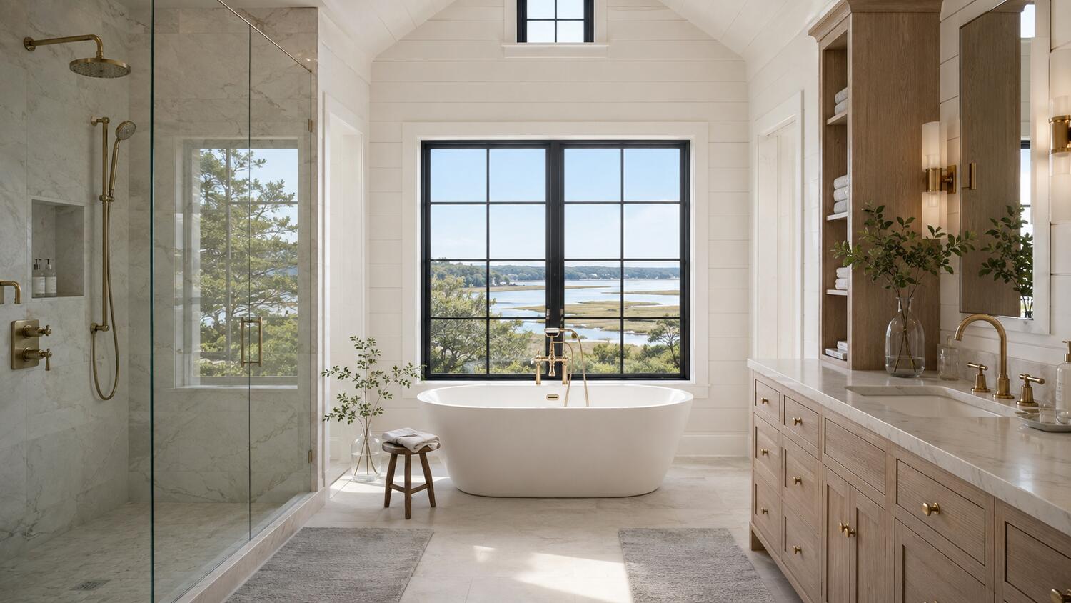 Cedar outdoor shower built for coastal salt-air exposure in Bay Pines
