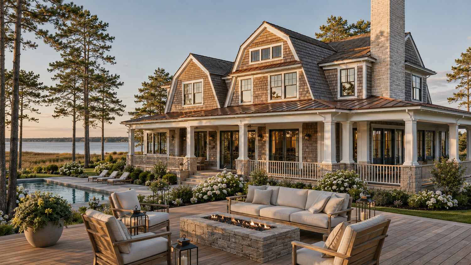 Elevated screened deck at a Bayfront at Rehoboth coastal home