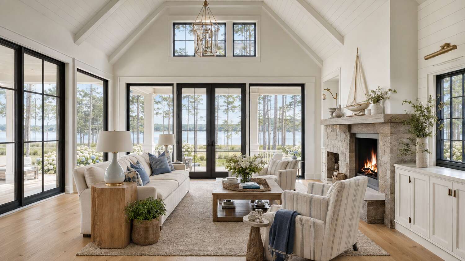 Finished coastal living room in a completed Bayfront at Rehoboth custom home