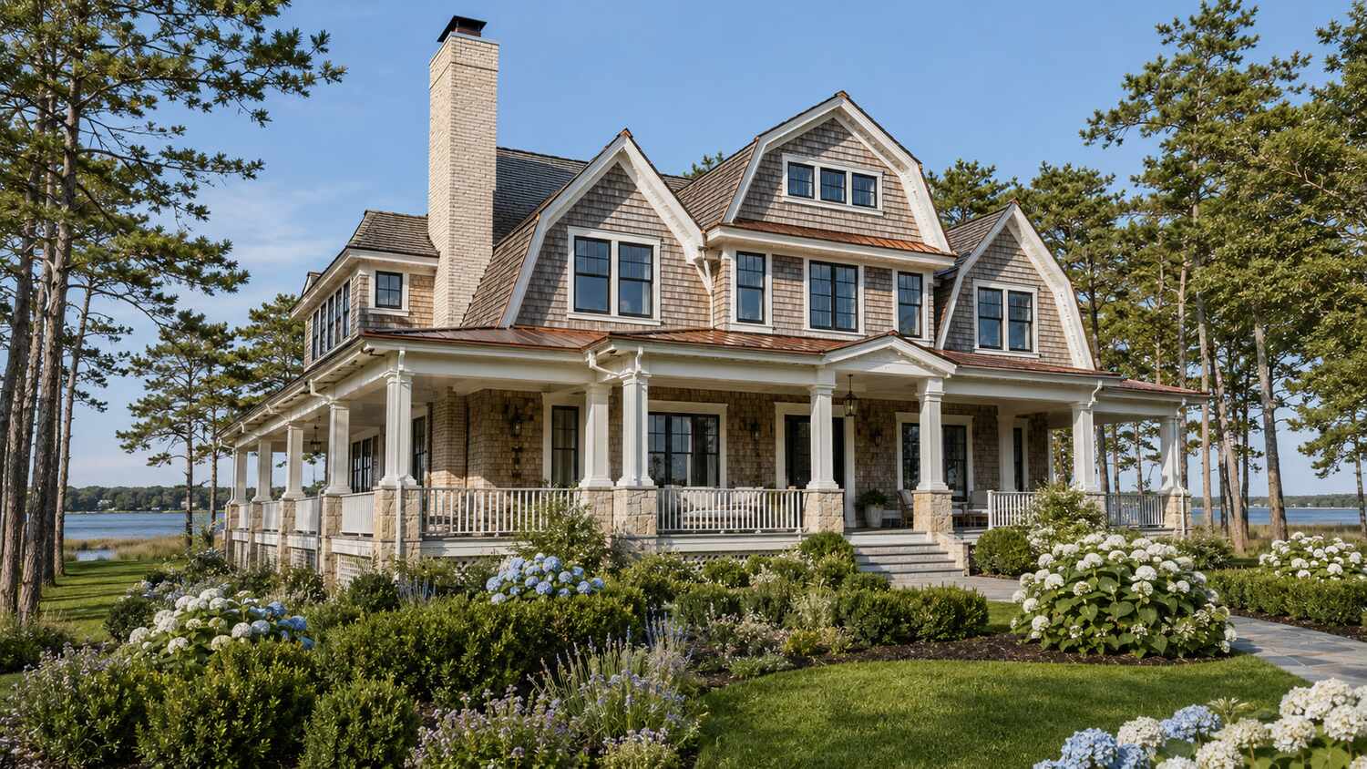 Screened cedar porch at a Bayfront at Rehoboth coastal home near the water