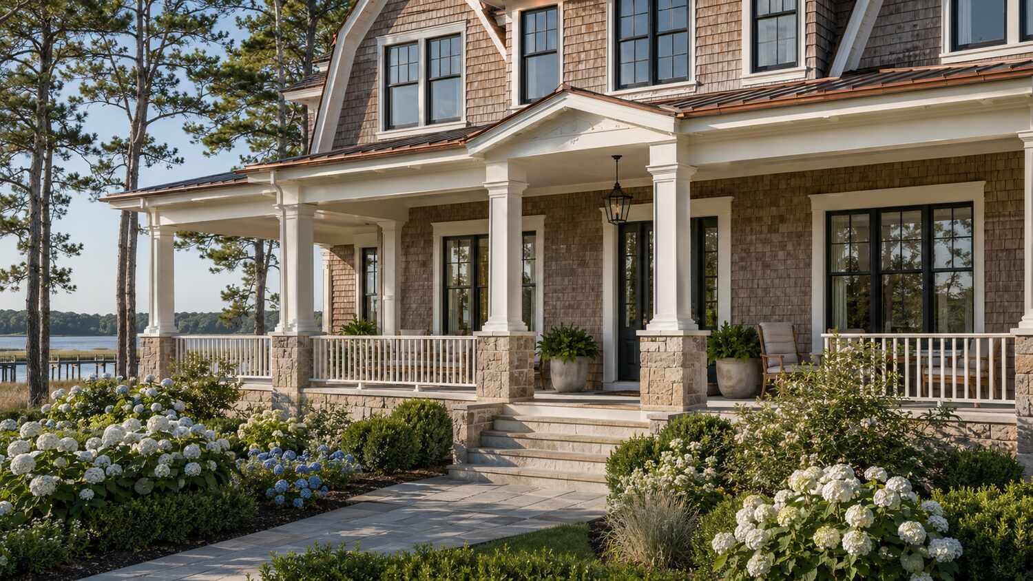 Deck lounge and outdoor living space at a Bayfront at Rehoboth custom home