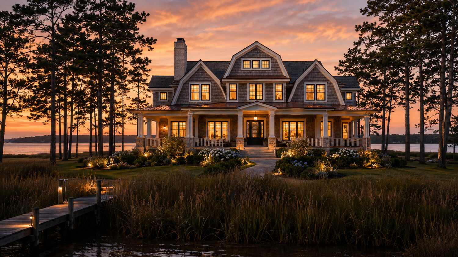 Backyard pool and lot layout at a Bayfront at Rehoboth custom home