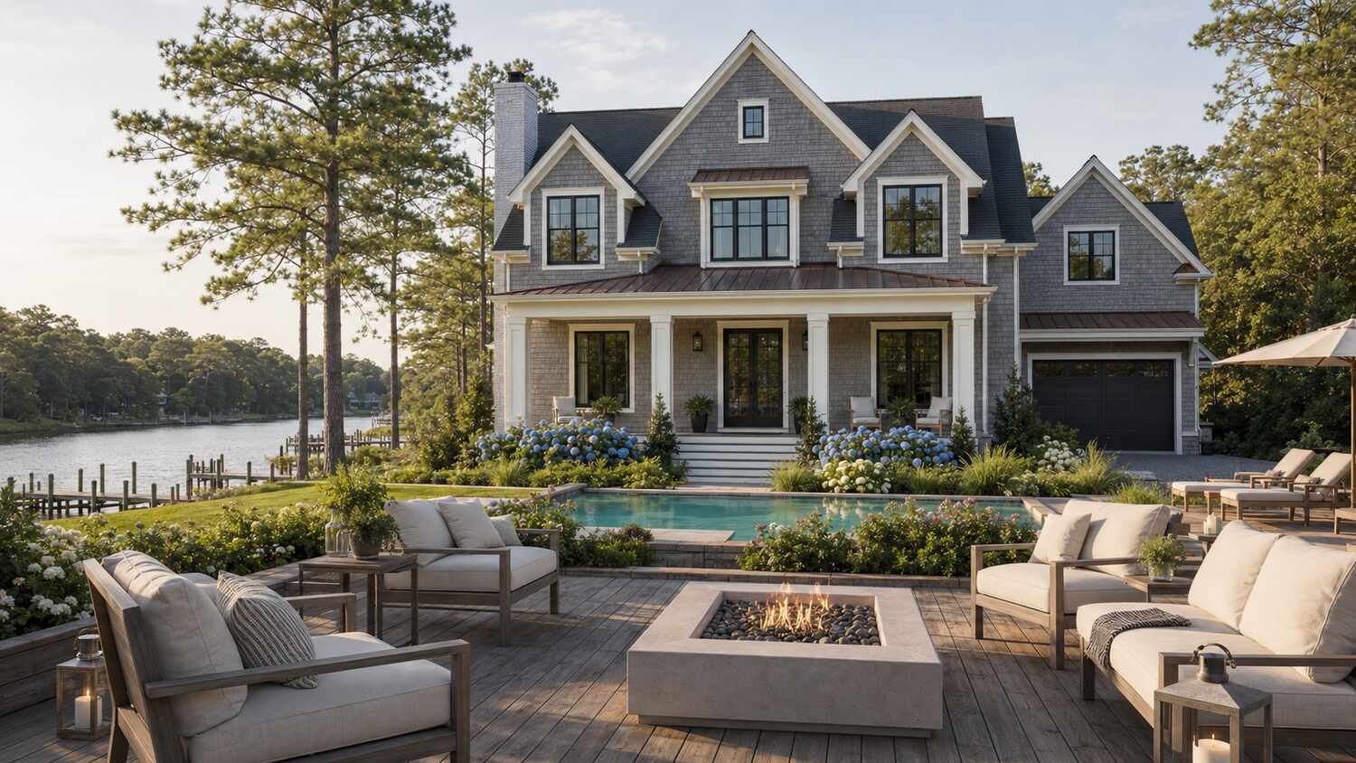 Elevated screened deck at a Canal Corkran coastal home