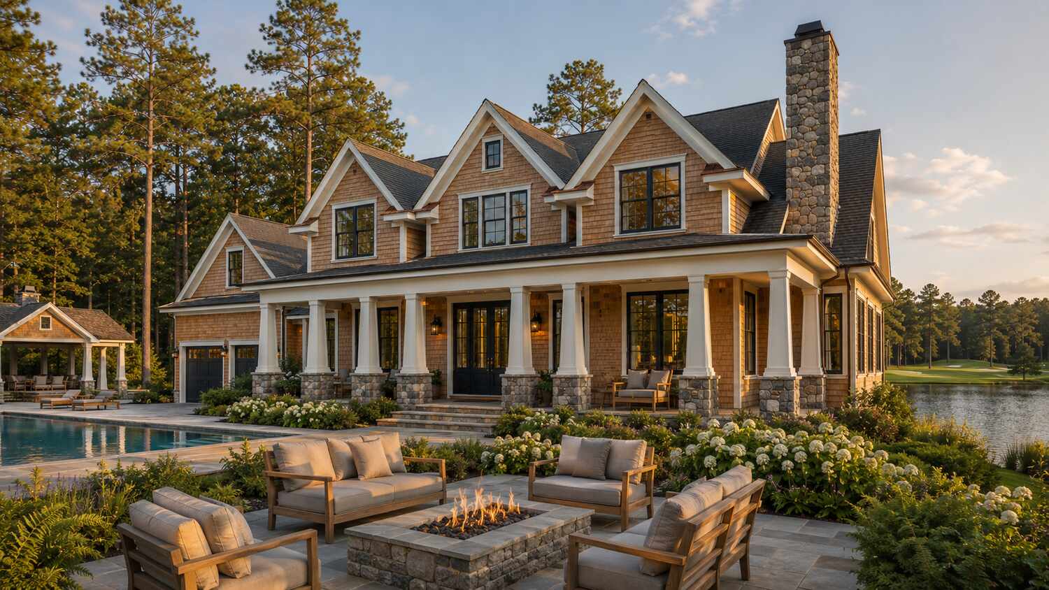 Covered deck and outdoor living at a Kings Creek coastal home