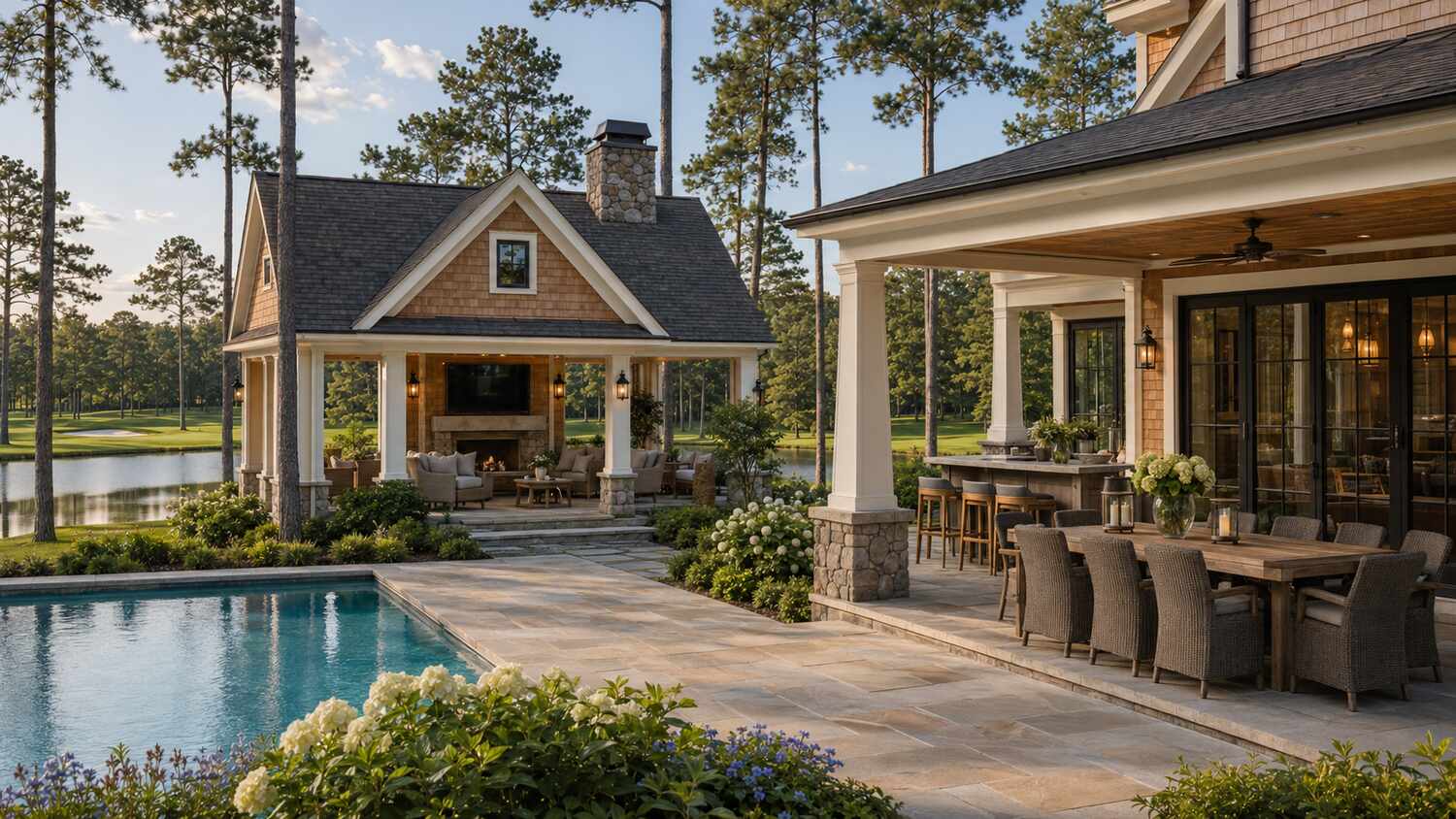 Elevated pool overlooking the Angola at a Kings Creek custom home