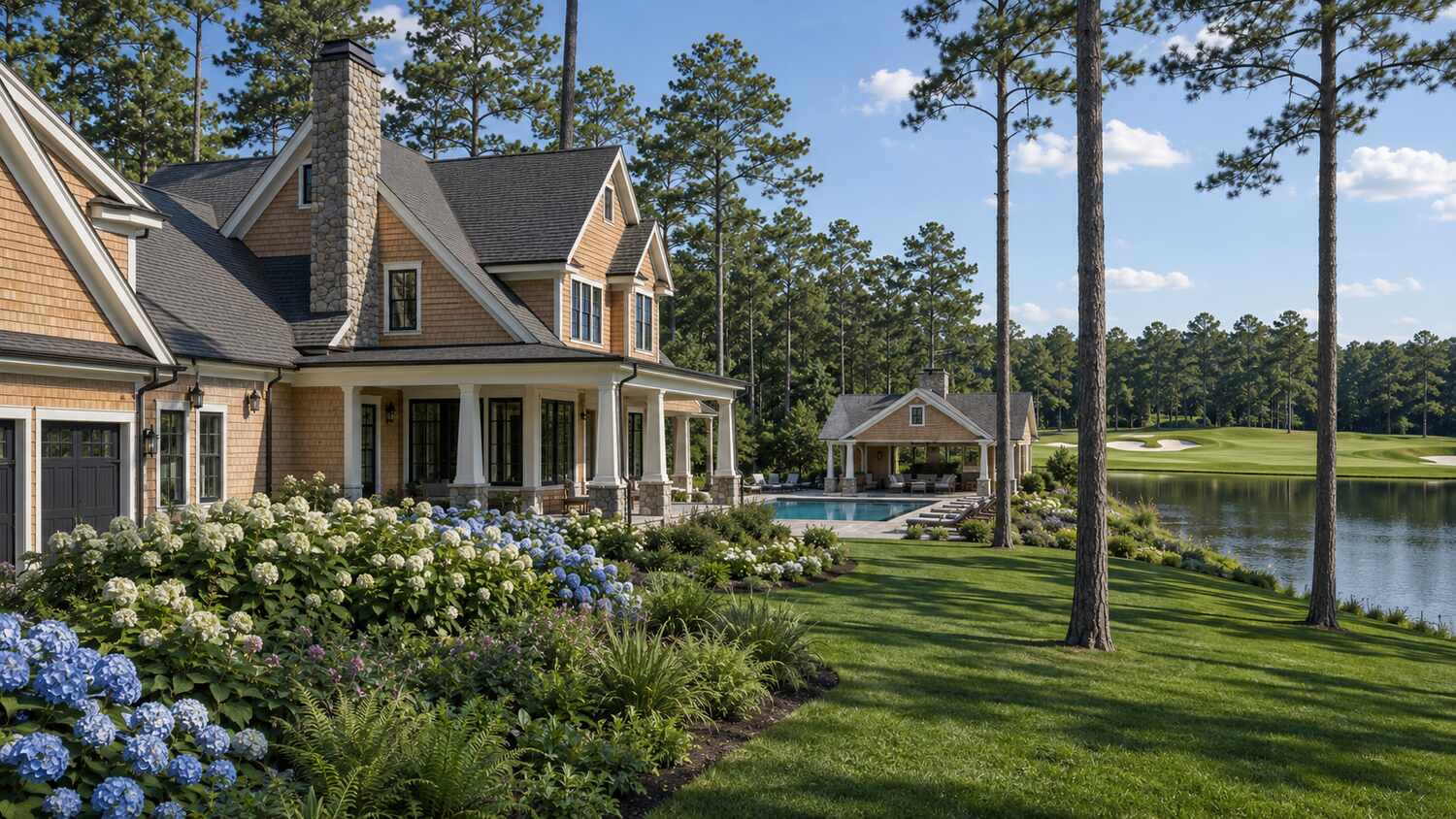 Backyard pool and lot layout at a Kings Creek custom home