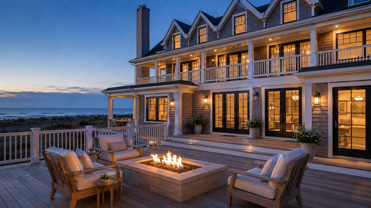 Elevated screened deck at a Middlesex Beach coastal home