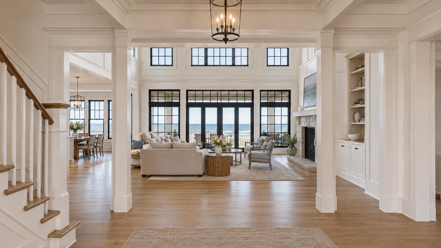 Finished coastal living room in a completed Middlesex Beach custom home