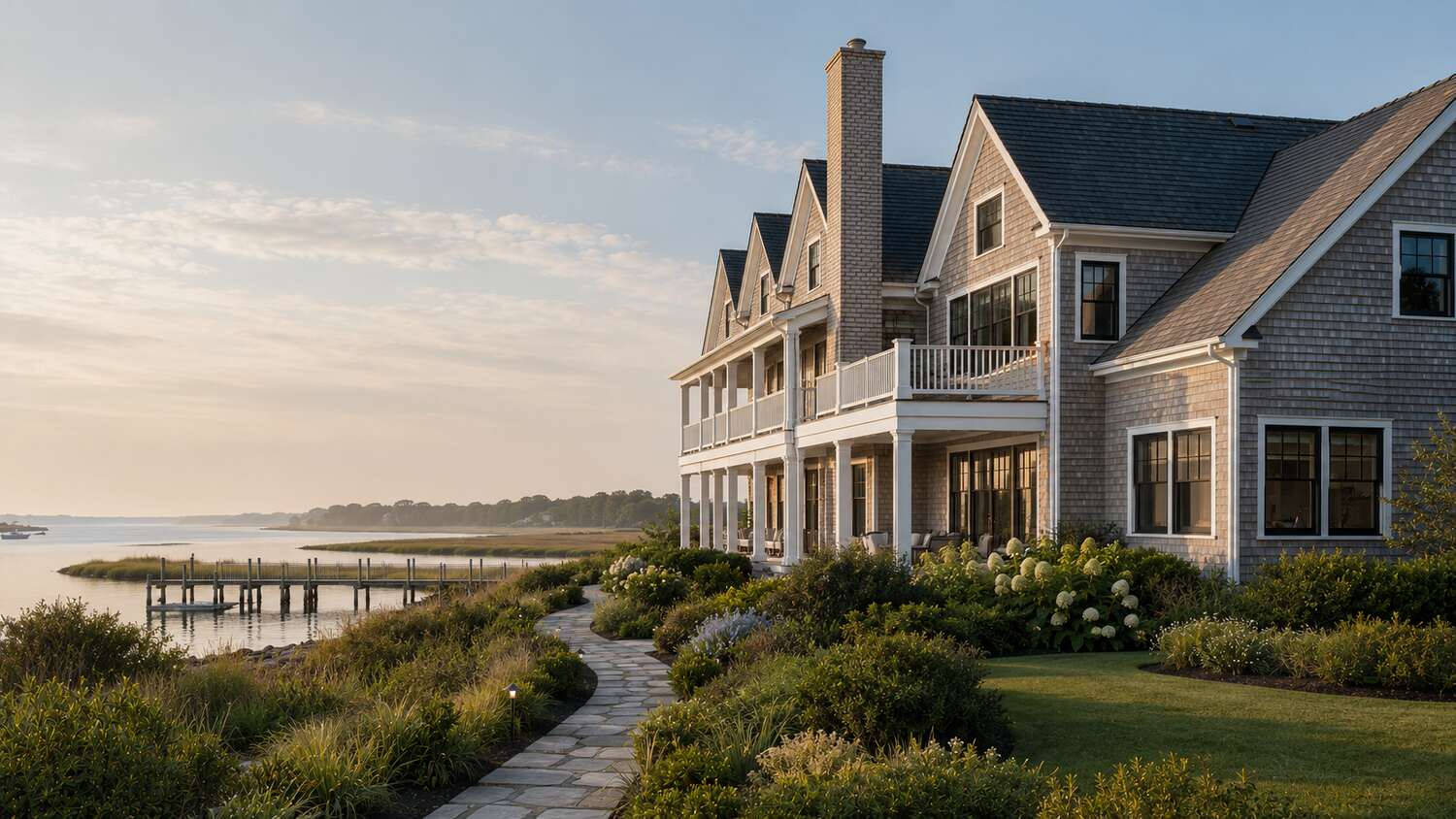 Deck lounge and outdoor living space at a Middlesex Beach custom home