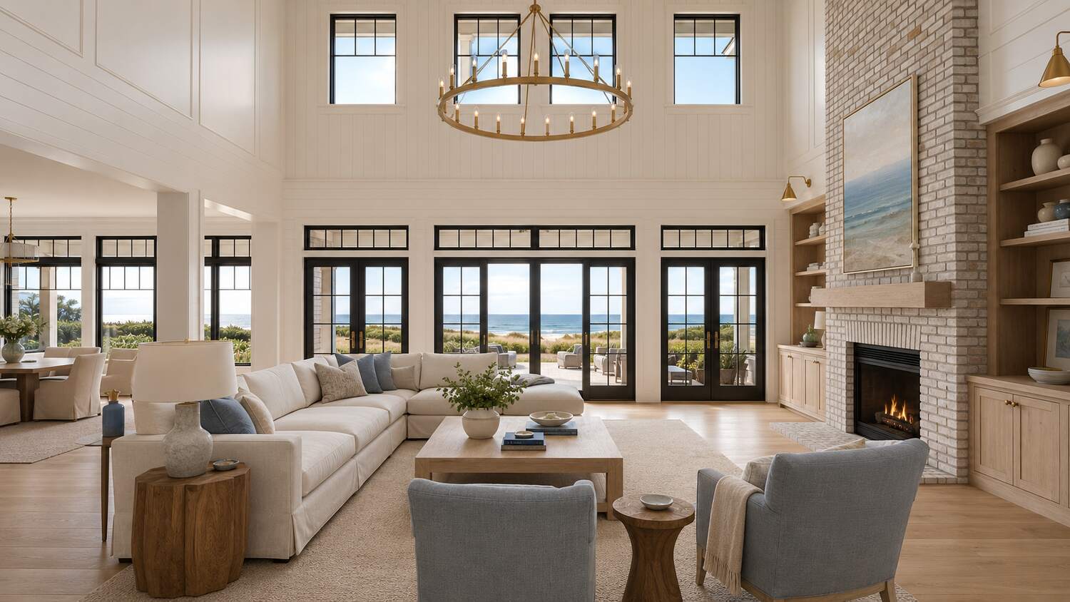 Screened cedar porch at a Middlesex Beach coastal home near the water