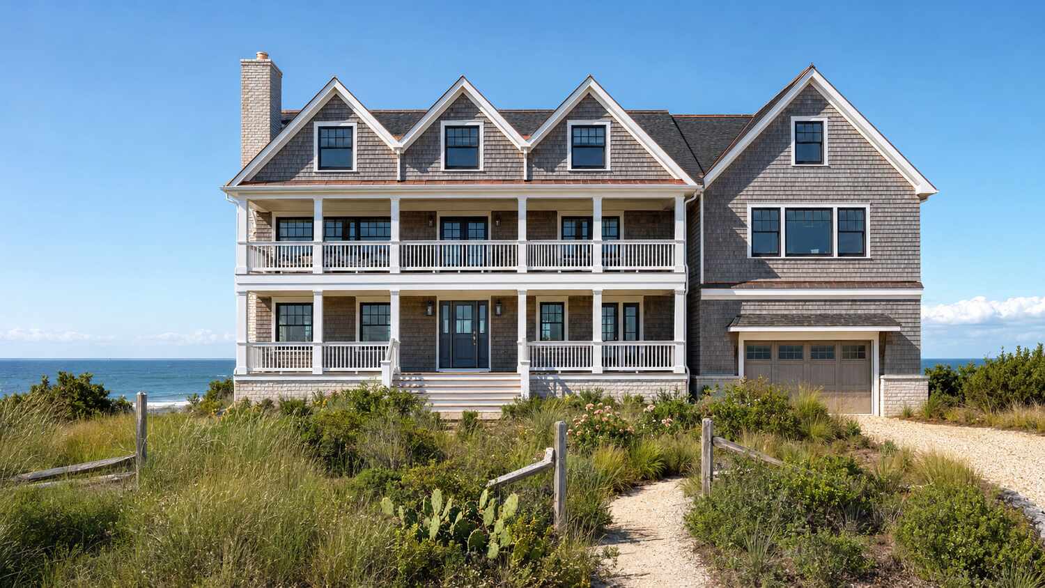 Cedar outdoor shower built for coastal salt-air exposure in Middlesex Beach