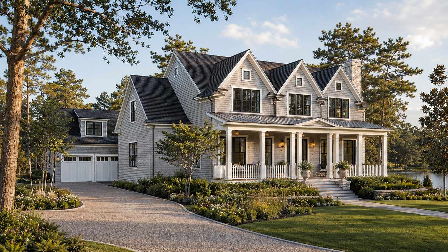 Cedar-shingle custom home built by CRx Construction in Sawgrass South, Delaware