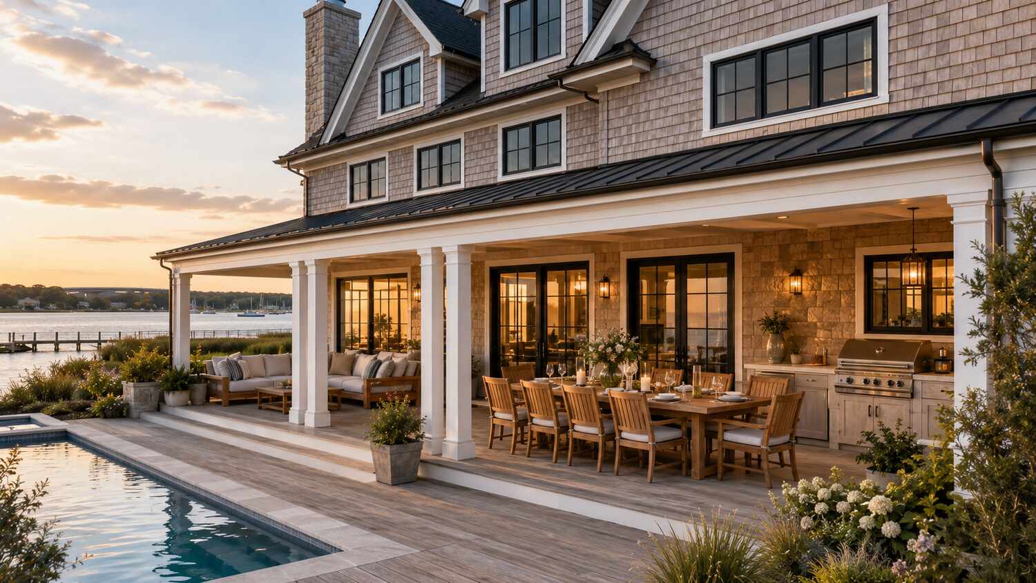 Backyard pool and lot layout at a South Shore custom home