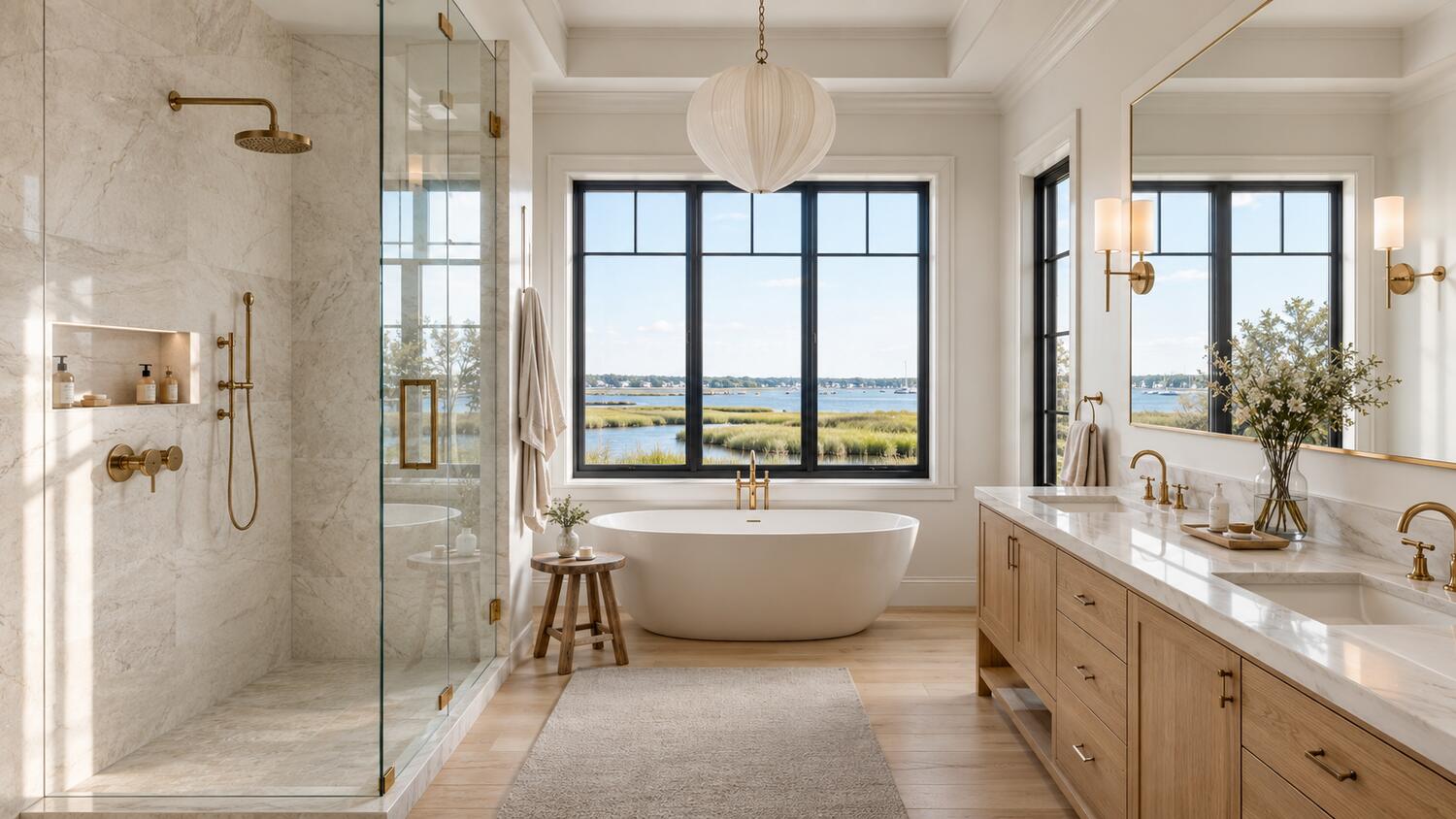 Cedar outdoor shower built for coastal salt-air exposure in South Shore