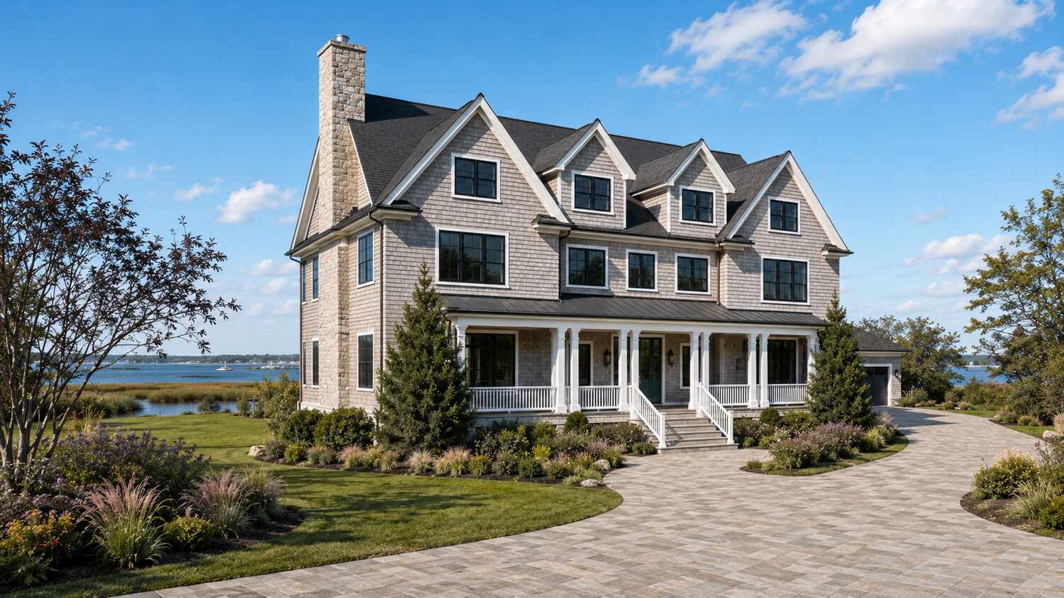 Cedar-shingle custom home built by CRx Construction in South Shore, Delaware