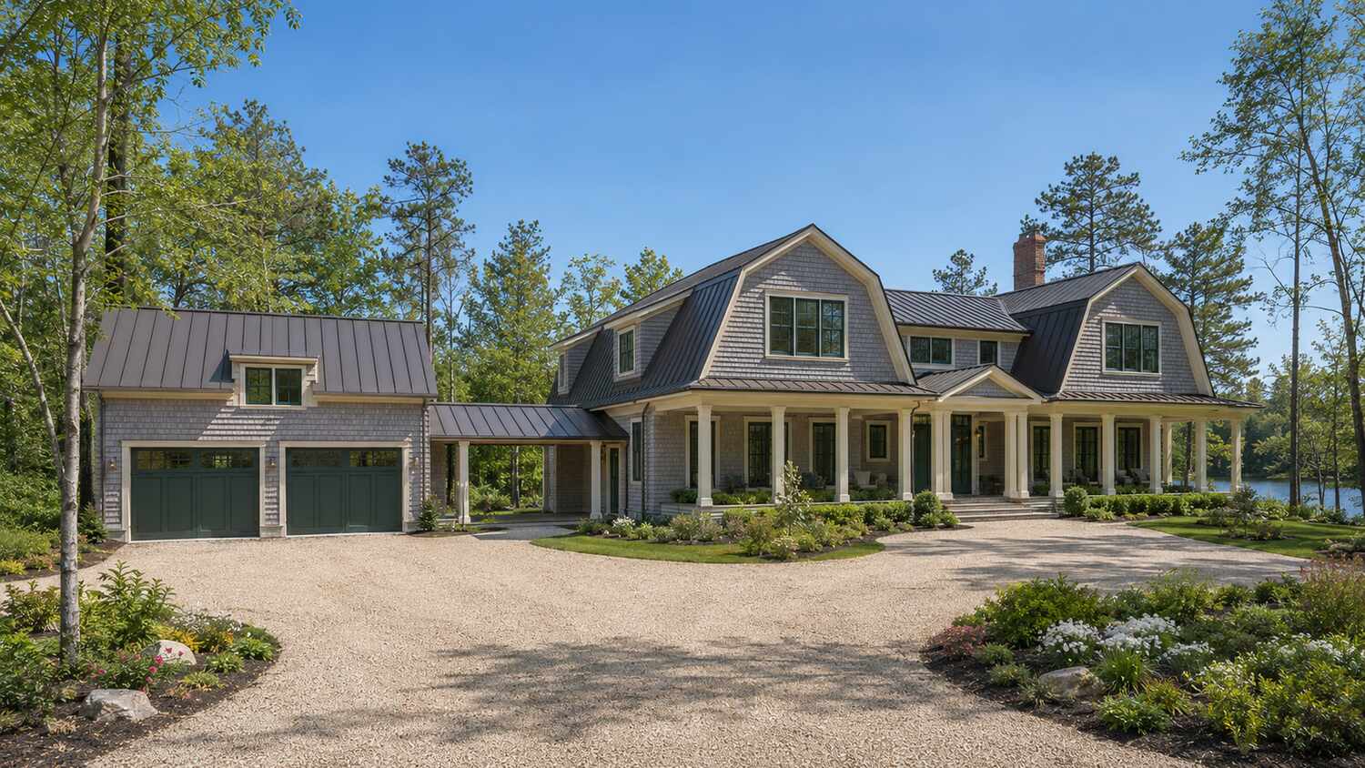 Coastal custom home exterior in The Sanctuary showing its lot and setting
