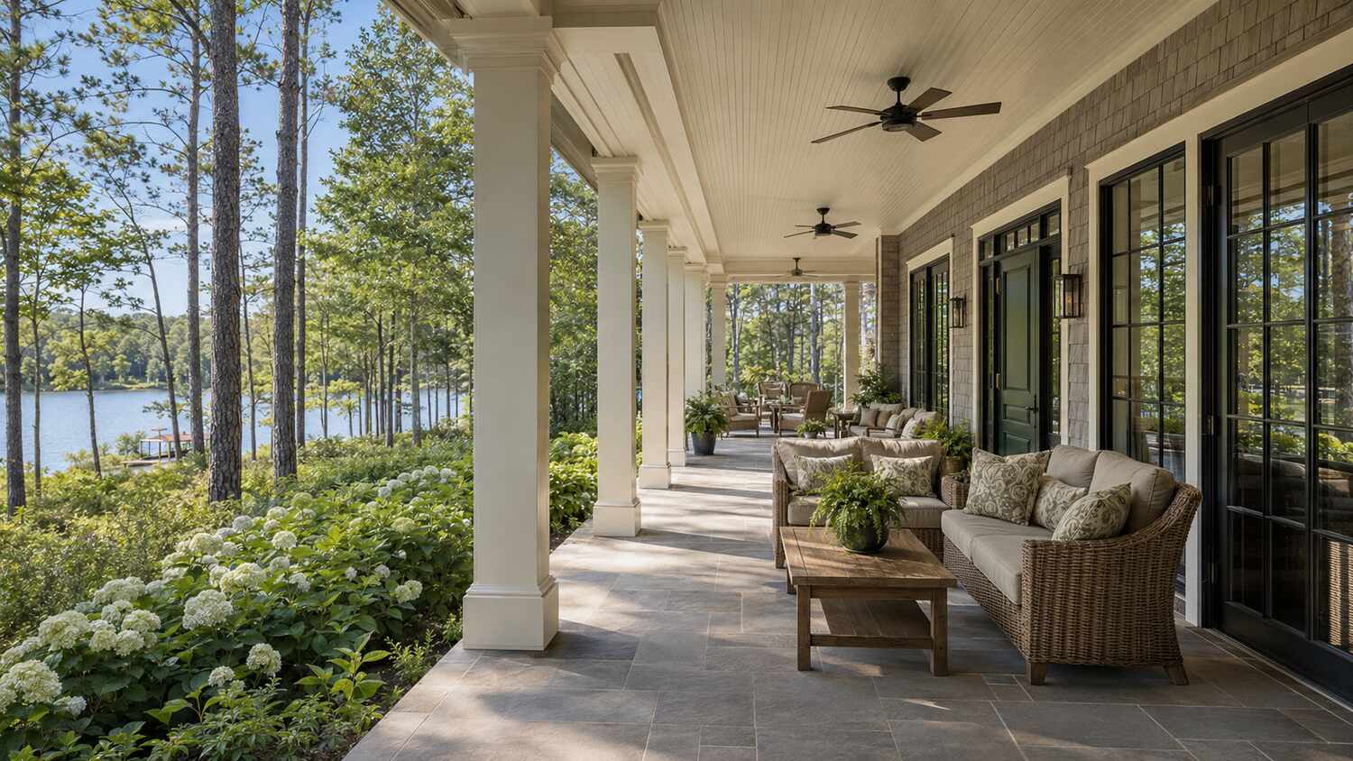 Covered deck and outdoor living at a The Sanctuary coastal home